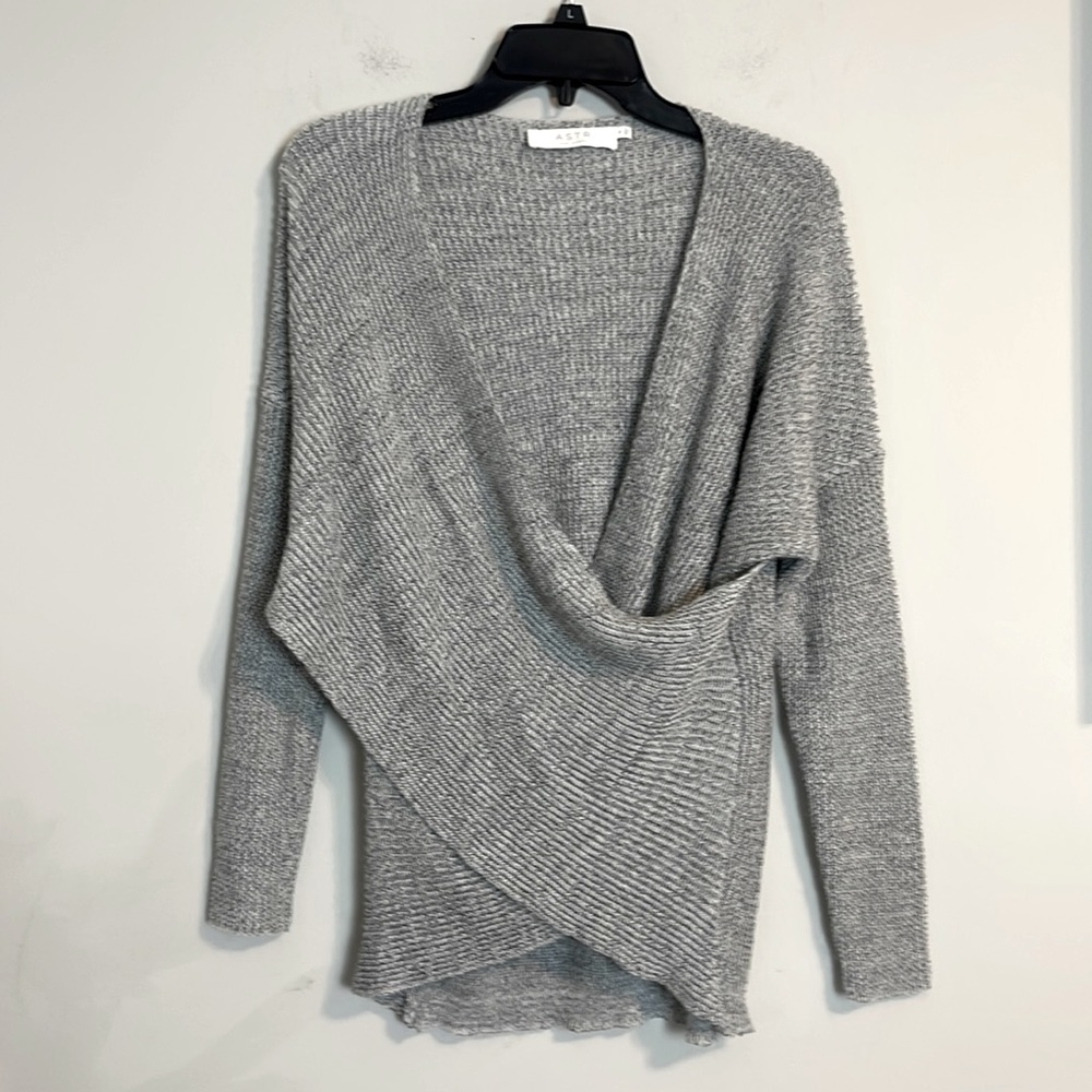 Astr the label black and white heathered faux wrap sweater